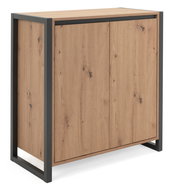 Kommode aus Holz mit Metallrahmen, seitliche Perspektive