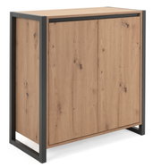 Kommode aus Holz mit Metallrahmen, seitliche Perspektive