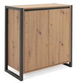 Kommode aus Holz mit Metallrahmen, seitliche Perspektive