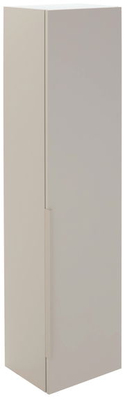 Moderner, schlichter Garderobenschrank in hellem Beige, seitliche Perspektive