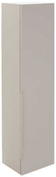 Moderner, schlichter Garderobenschrank in hellem Beige, seitliche Perspektive