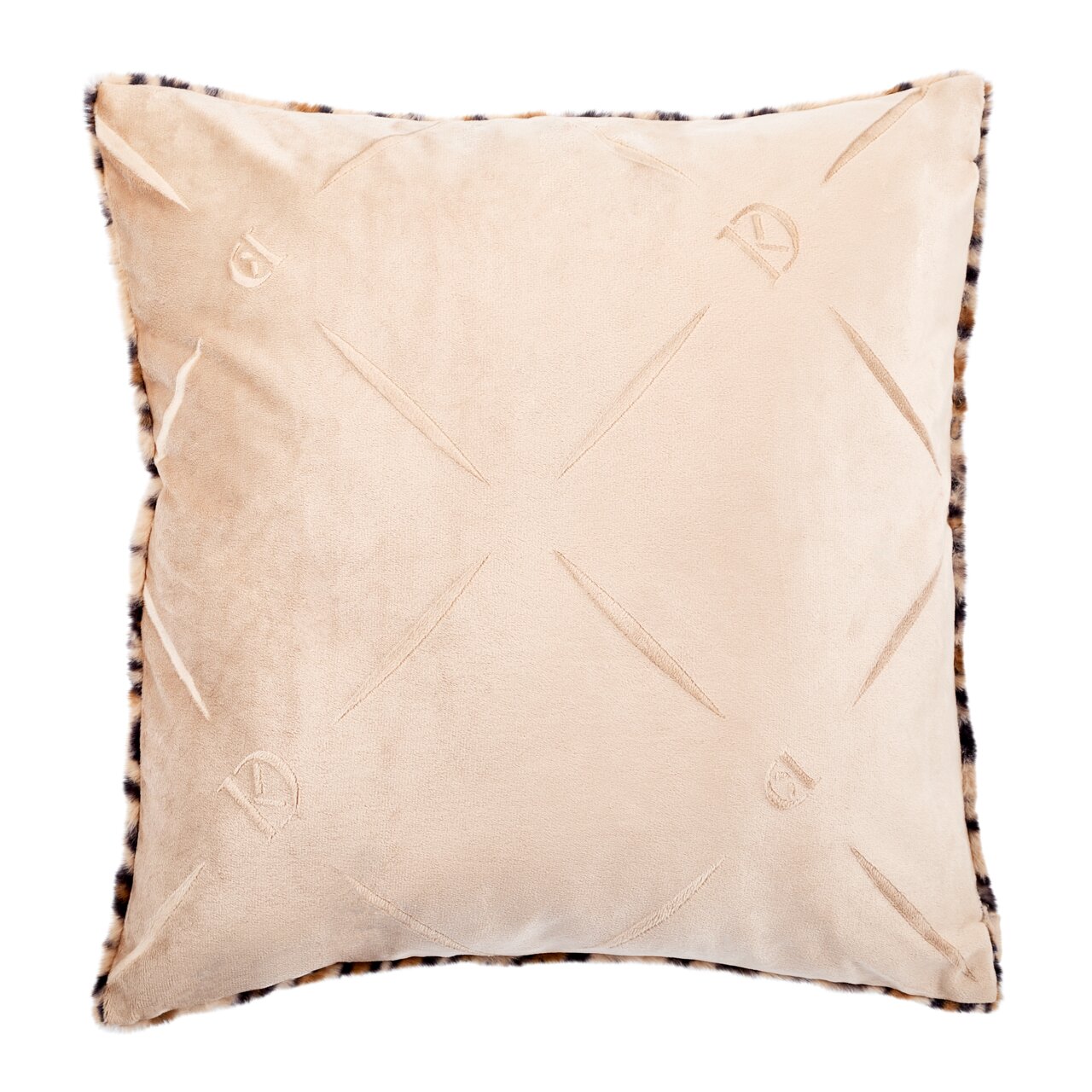 Dieter Knoll Hoes voor een kussen met vulling Kussenhoes van bont in beige met subtiel patroon, vooraanzicht