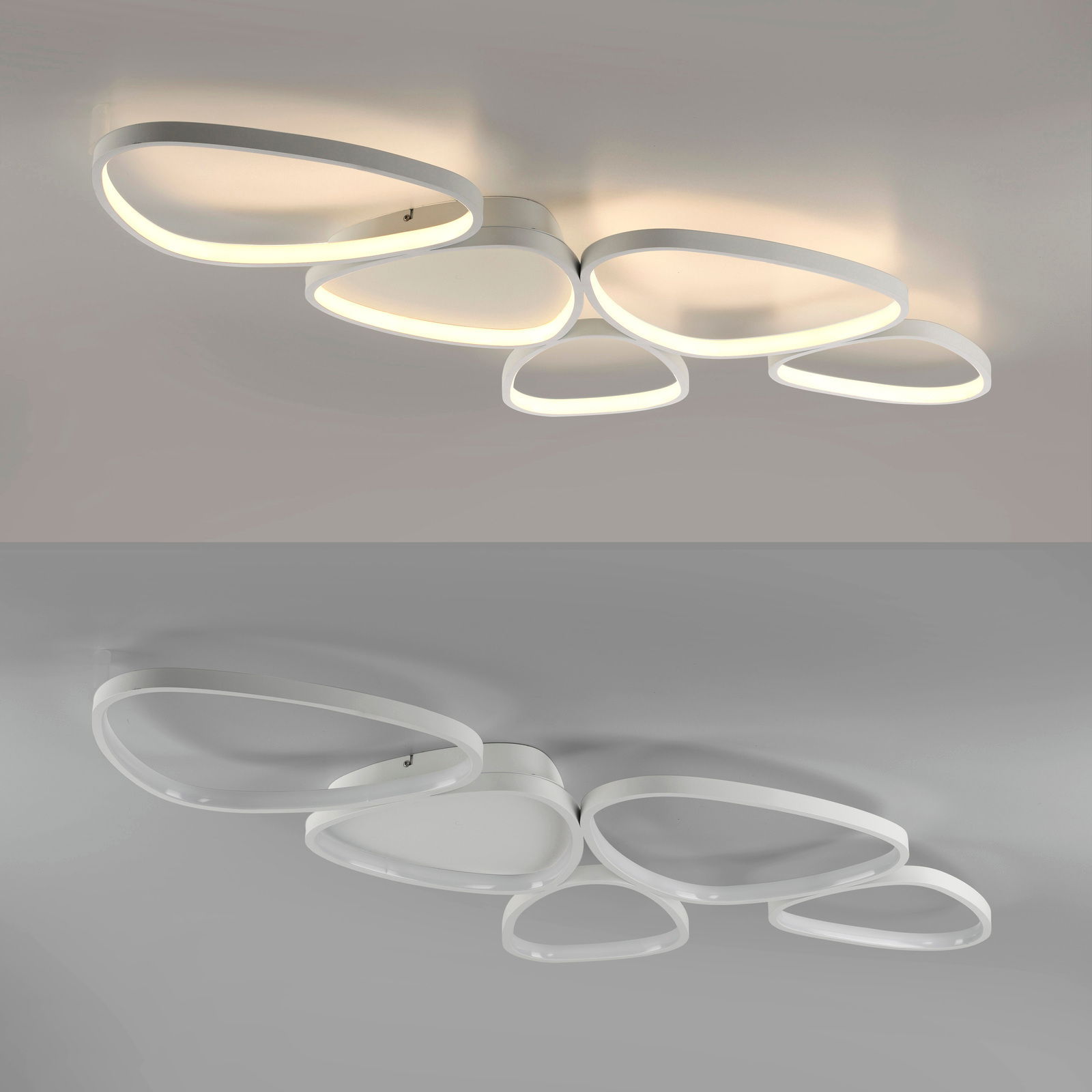 Moderne Deckenleuchte mit organischen Formen, seitliche Perspektive