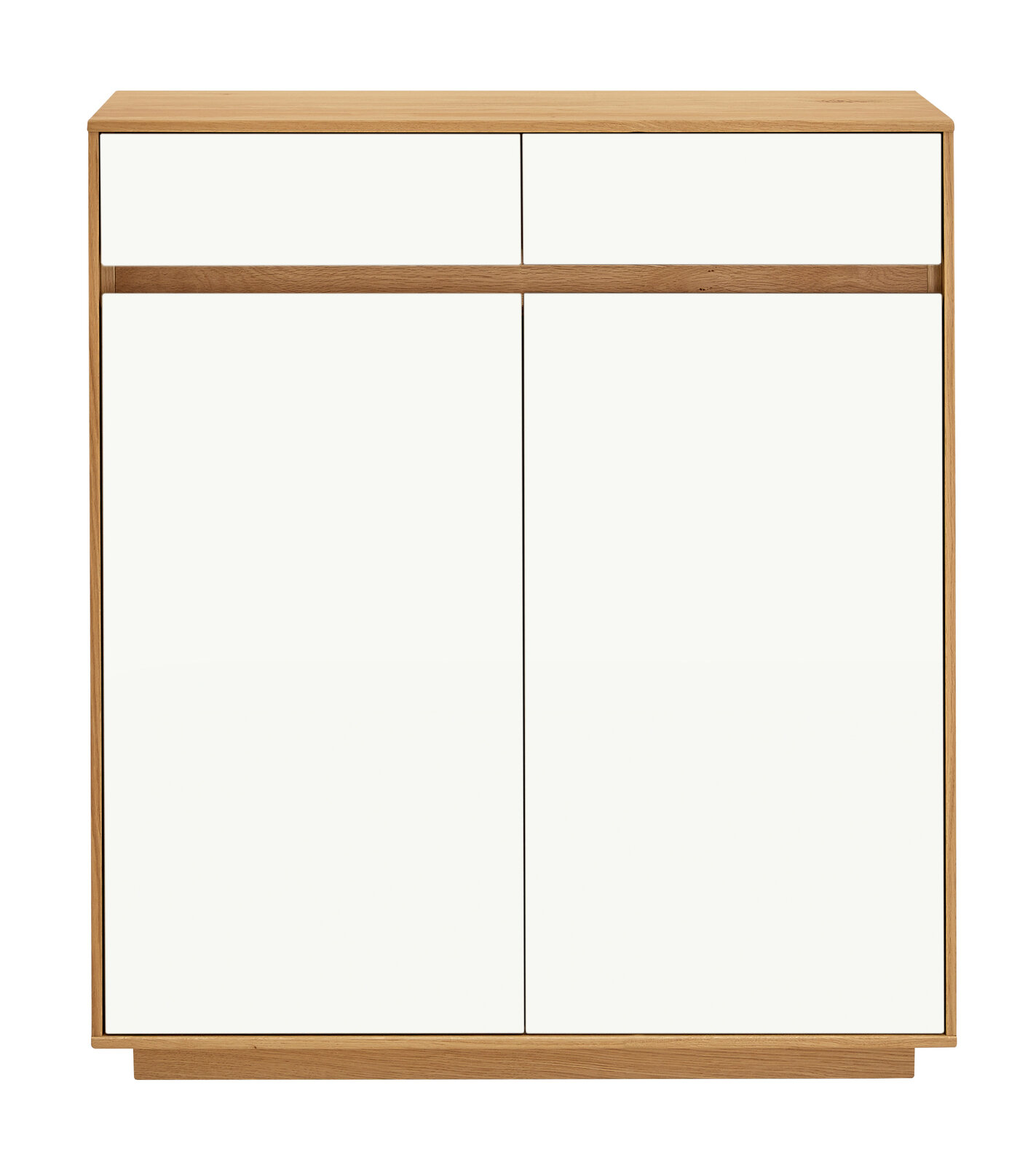 VOSS Schuhschrank V100 Moderner Schuhschrank aus Holz mit zwei Schubladen und zwei Türen, frontale Ansicht.