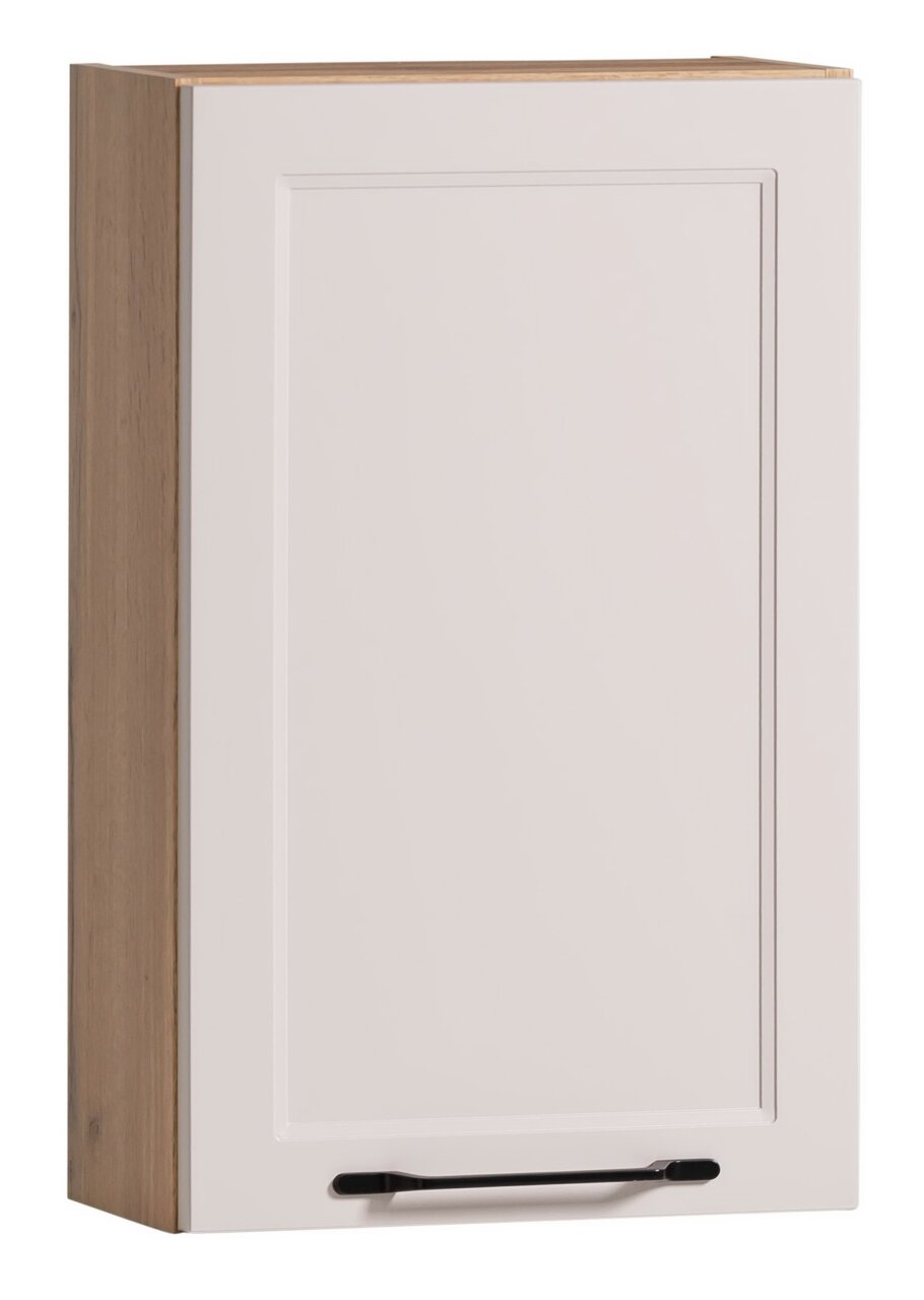 XORA Hängeschrank MERAN Hängeschrank in Holzoptik mit weißer Tür und schwarzem Griff, seitliche Perspektive