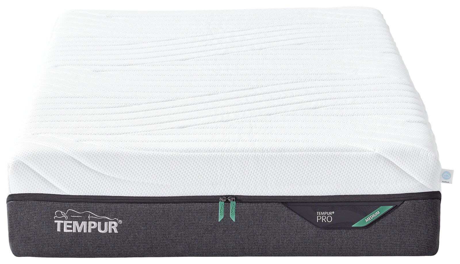 Viscomatratze 100x200 medium von vorne mit weißem Bezug und grauem Rand