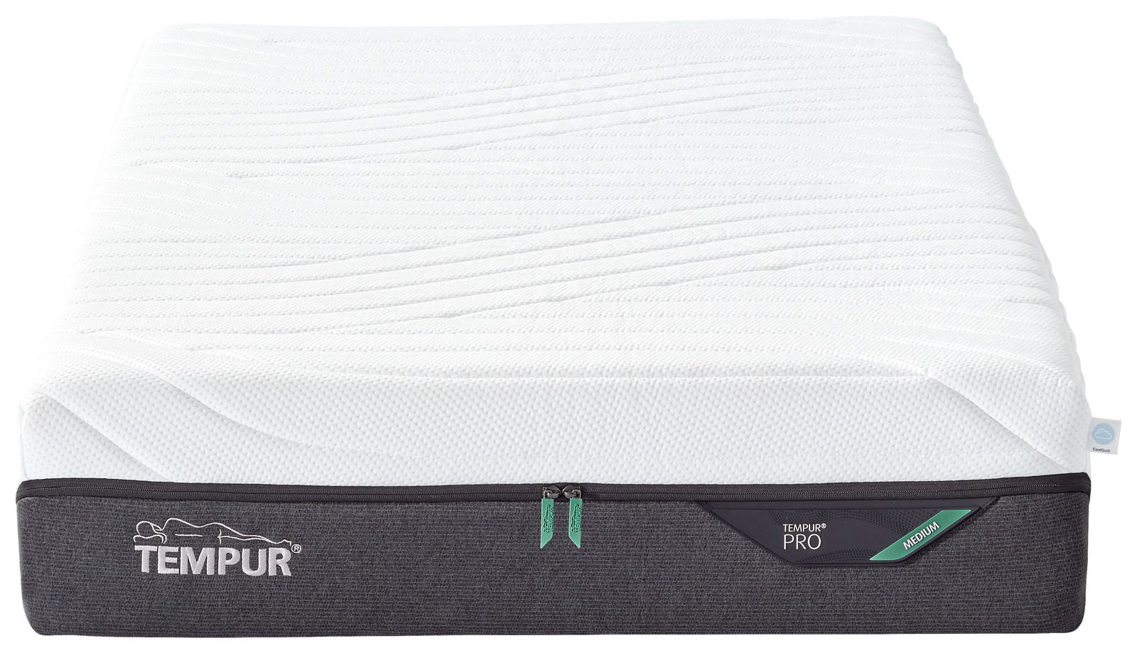 Viscomatratze 100x200 medium von vorne mit weißem Bezug und grauem Rand