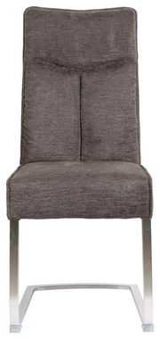 Freischwinger Stuhl in grauem Stoffbezug, Vorderansicht