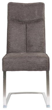 Freischwinger Stuhl in grauem Stoffbezug, Vorderansicht