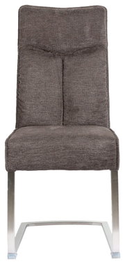 Swingstoel met grijze stoffen bekleding, vooraanzicht
