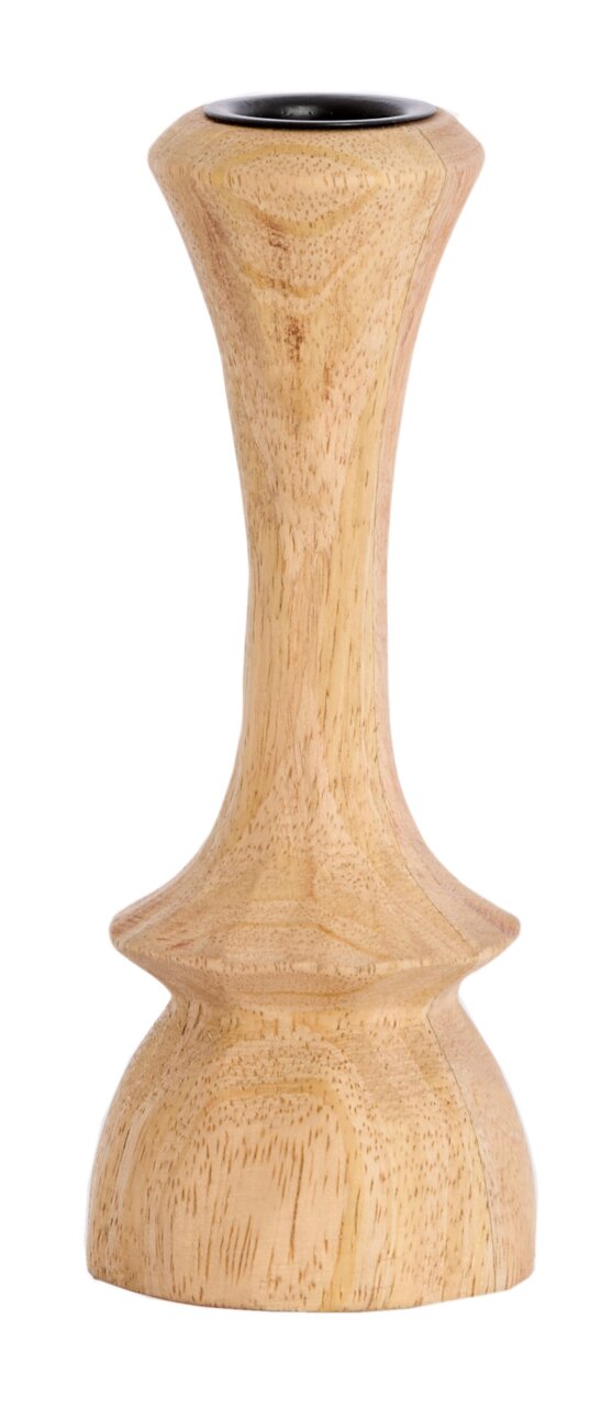 Holz-Kerzenständer in natürlicher Holzoptik, frontal abgebildet.