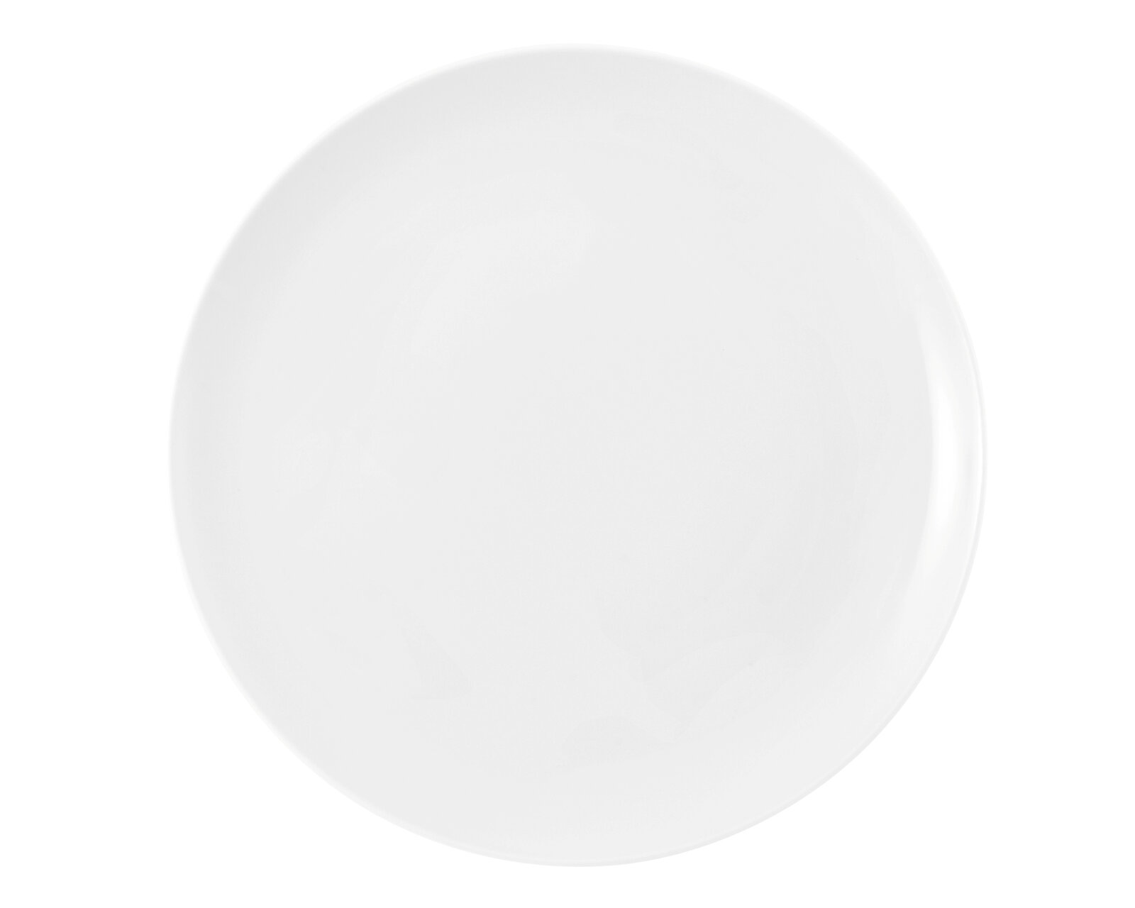 Runder weißer Frühstücksteller mit einem Durchmesser von 22,5 cm, Ansicht von oben.