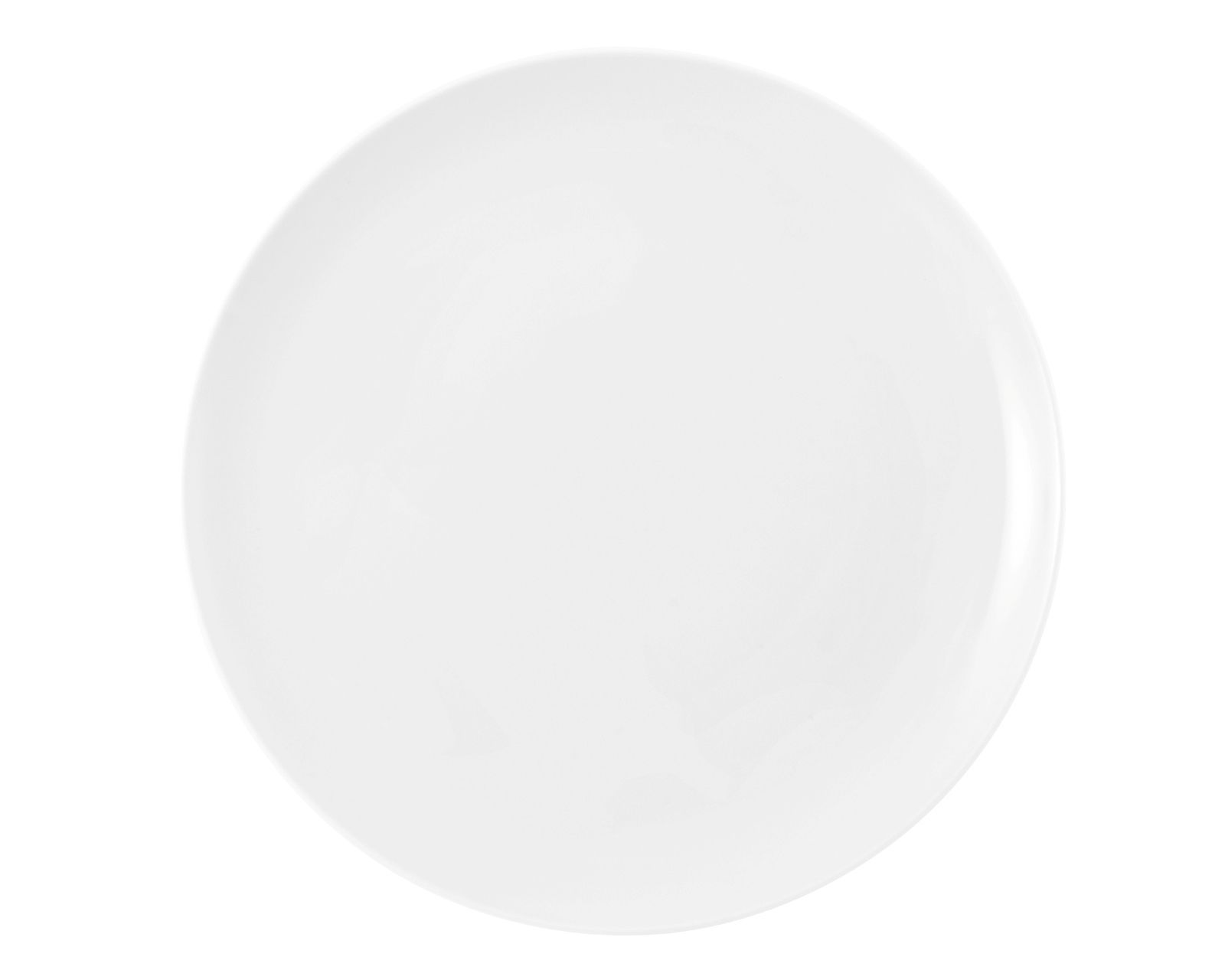 Runder weißer Frühstücksteller mit einem Durchmesser von 22,5 cm, Ansicht von oben.