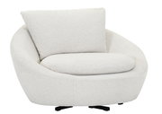Weißer Drehsessel mit runder Form, seitliche Perspektive