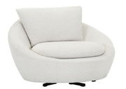 Weißer Drehsessel mit runder Form, seitliche Perspektive