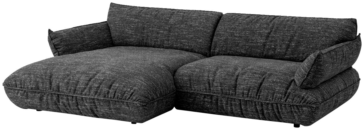 Graue Longchairkombination mit weichem Stoffbezug, seitliche Perspektive