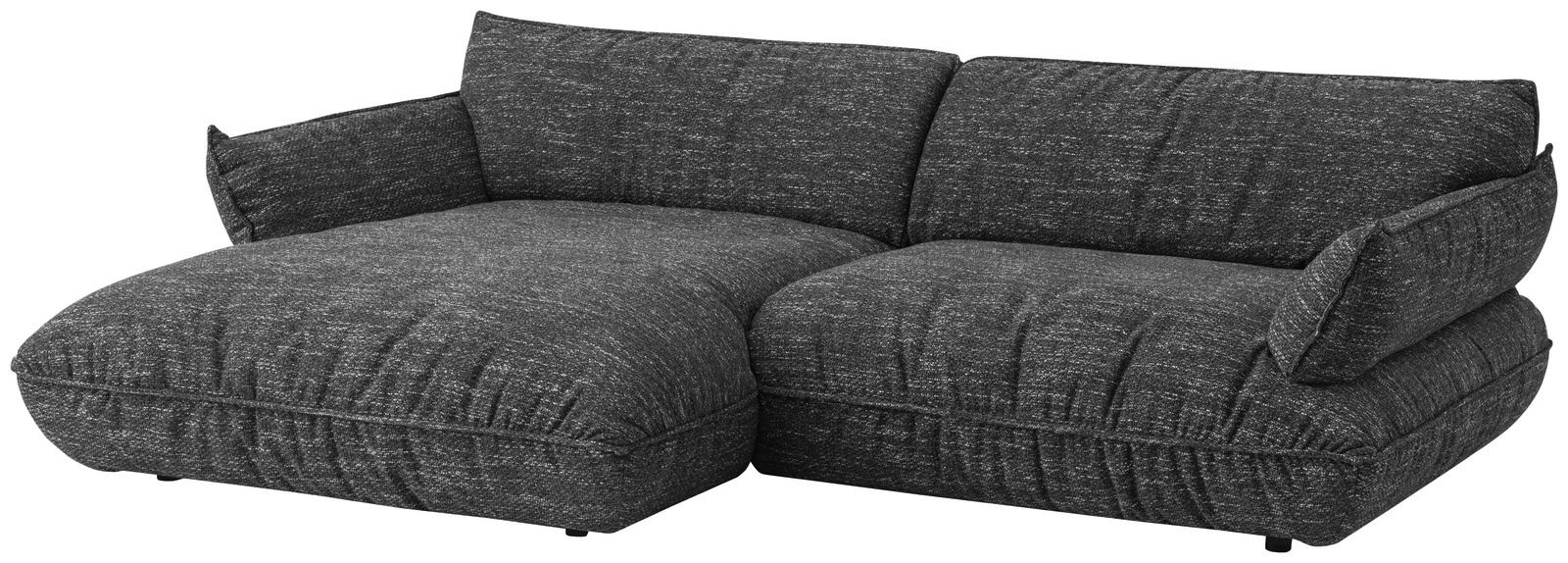 Graue Longchairkombination mit weichem Stoffbezug, seitliche Perspektive