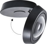 Schwarze LED-Deckenleuchte SOLO MOVIMENTO mit schwenkbarem Design, seitliche Perspektive