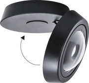 Schwarze LED-Deckenleuchte SOLO MOVIMENTO mit schwenkbarem Design, seitliche Perspektive