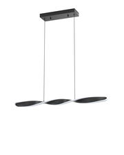 Moderne LED-Hängeleuchte mit geschwungenem Design, seitliche Perspektive