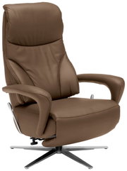 Brauner Relax-Sessel mit hoher Rückenlehne und Armlehnen, seitliche Perspektive