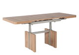 Moderner Couchtisch aus Holz mit Metallgestell, seitliche Perspektive