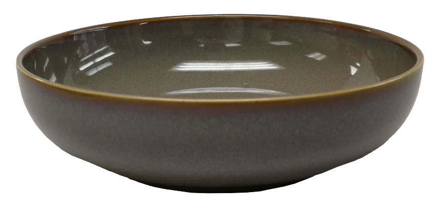 Grauer Suppenteller aus Keramik, seitliche Perspektive