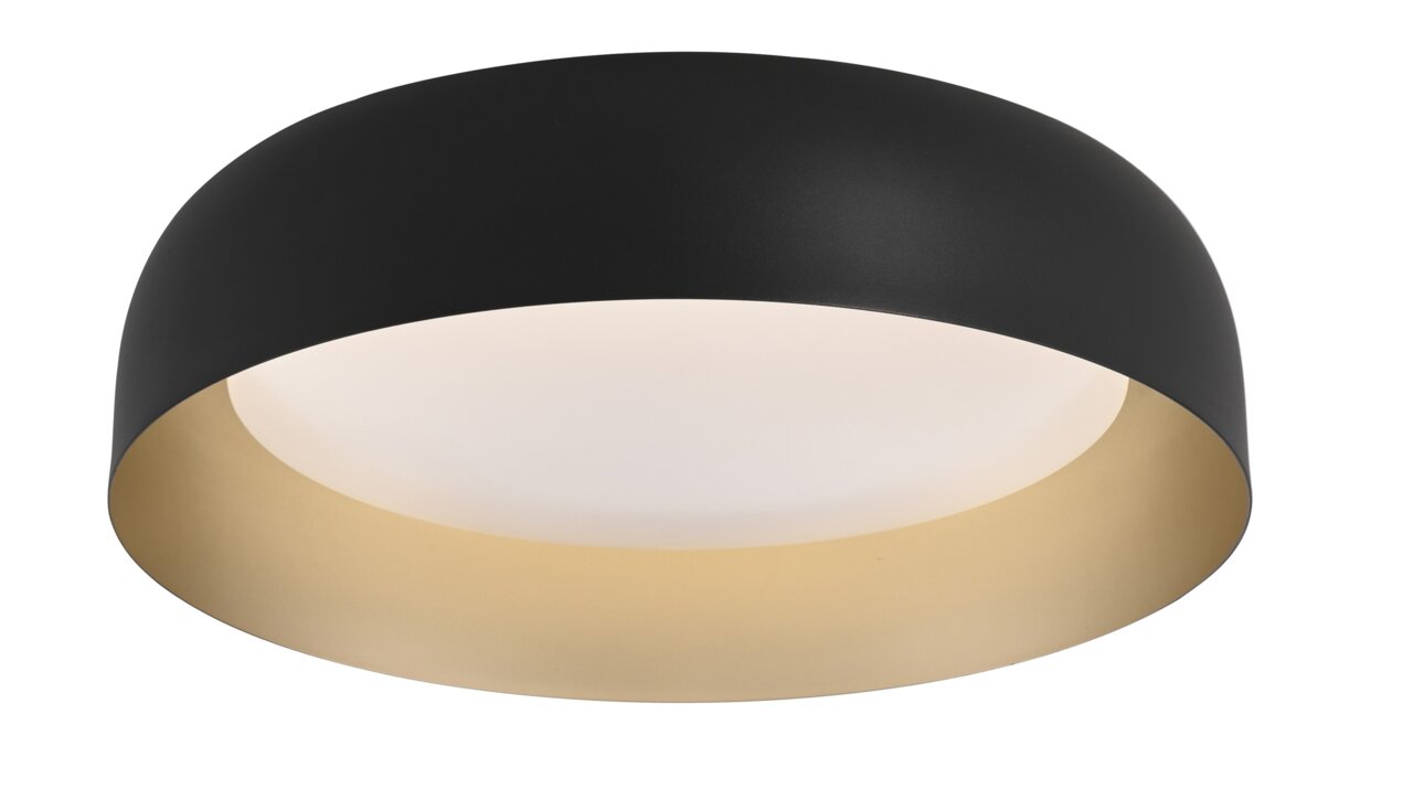 Moderne Deckenleuchte OSKO in Schwarz und Gold, seitliche Perspektive