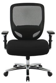 Schwarzer Chefsessel mit Netzrückenlehne und verstellbaren Armlehnen, Vorderansicht