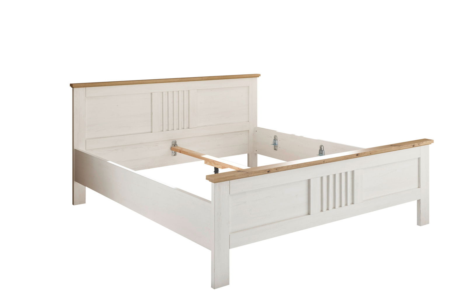 Landscape Bett TRIENT Weißes Holzbettgestell mit Holzverzierungen, seitliche Perspektive