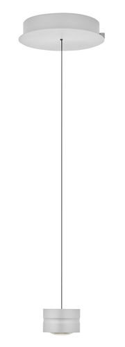 Moderne LED-Pendelleuchte in Silber, seitliche Perspektive