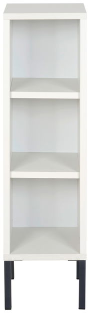 Weißes Unterstellregal mit drei offenen Fächern, frontal betrachtet.