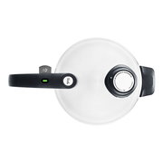 Draufsicht auf einen Schnellkochtopfdeckel des Vitavit Premium Sets 4,5 l mit schwarzem Griff und Druckanzeige.