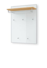 Garderobenpaneel mit Holzablage und Haken, seitliche Perspektive