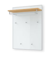 Garderobenpaneel mit Holzablage und Haken, seitliche Perspektive