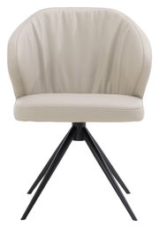 Moderner Armlehnstuhl in Beige mit schwarzem Metallgestell, Frontalansicht