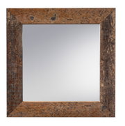 Quadratischer Spiegel mit rustikalem Holzrahmen, Frontalansicht