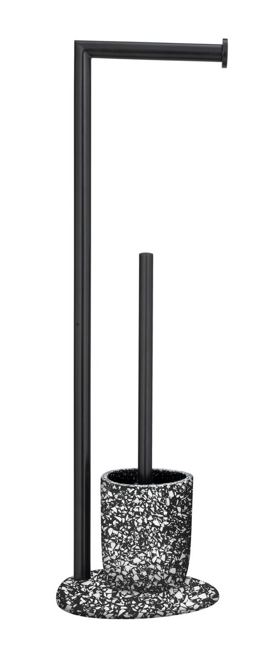 Stand WC-Garnitur Terrazzo in schwarzem Design mit Terrazzo-Muster, seitliche Perspektive