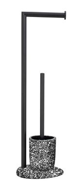 Stand WC-Garnitur Terrazzo in schwarzem Design mit Terrazzo-Muster, seitliche Perspektive