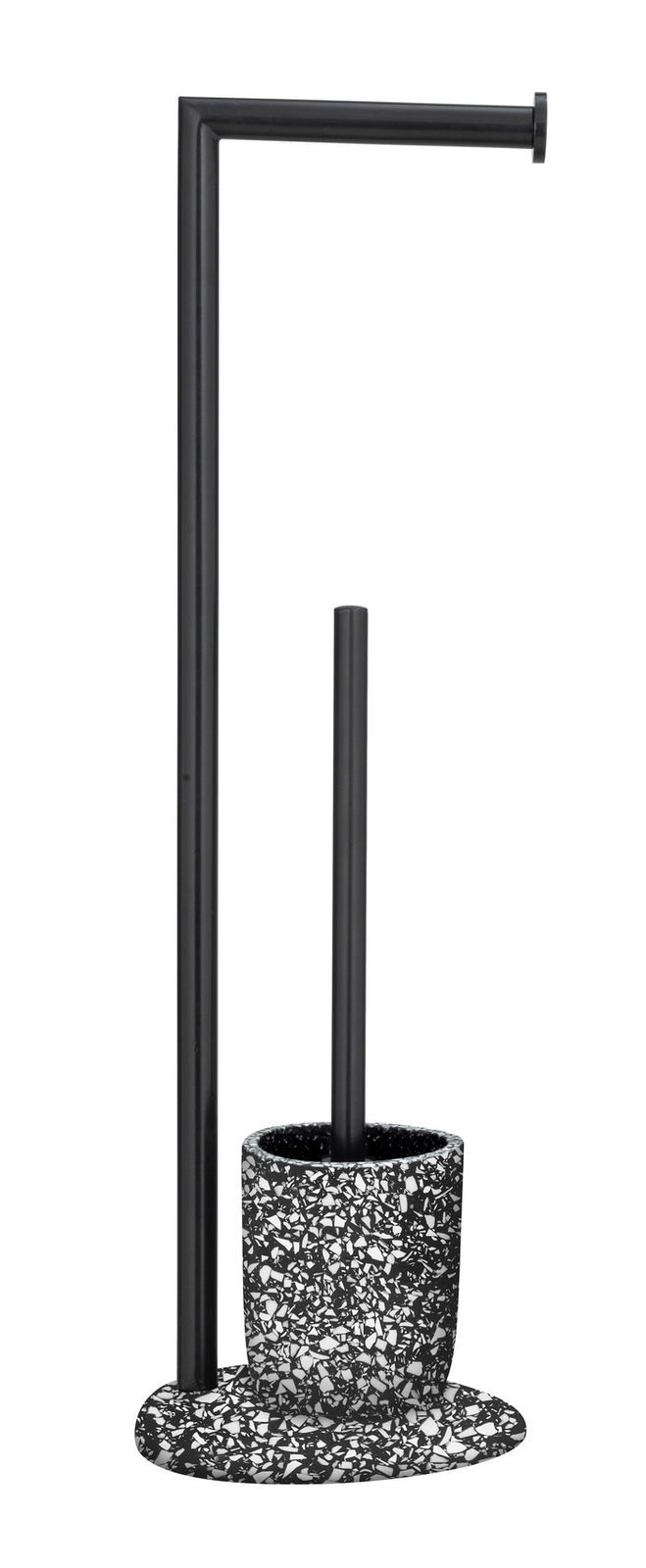 Stand WC-Garnitur Terrazzo in schwarzem Design mit Terrazzo-Muster, seitliche Perspektive