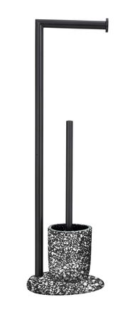 Stand WC-Garnitur Terrazzo in schwarzem Design mit Terrazzo-Muster, seitliche Perspektive