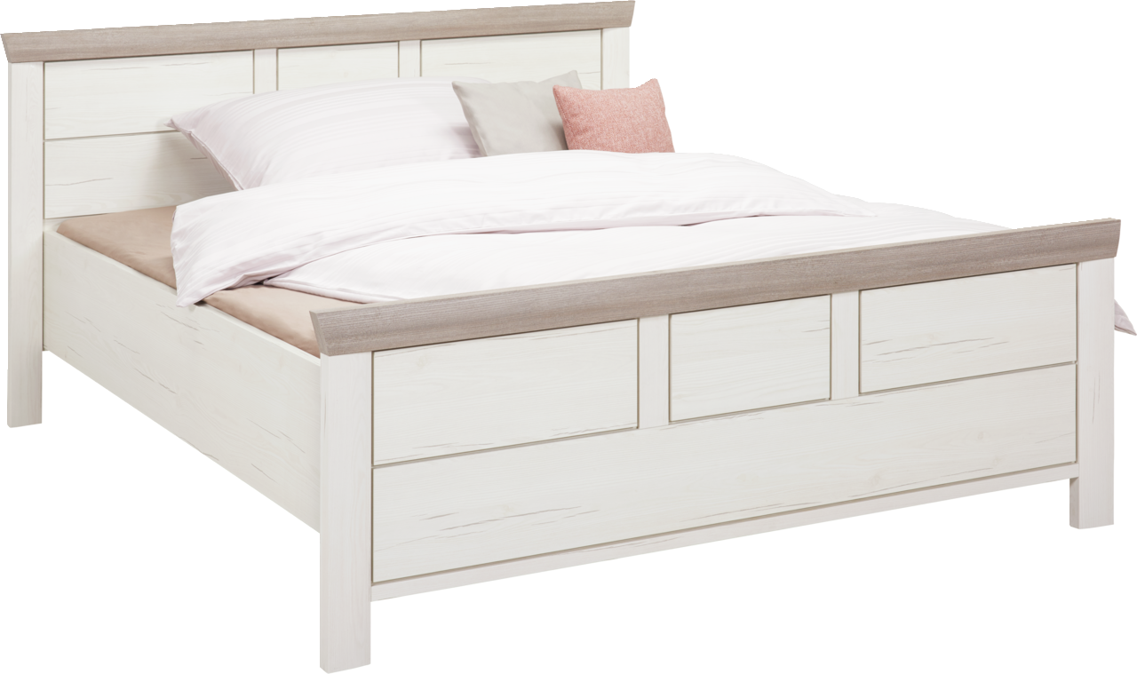 Hom´in Bett 140x200 CAMRON Holzbett 140x200 cm in heller Holzoptik mit Kopf- und Fußteil, seitliche Perspektive