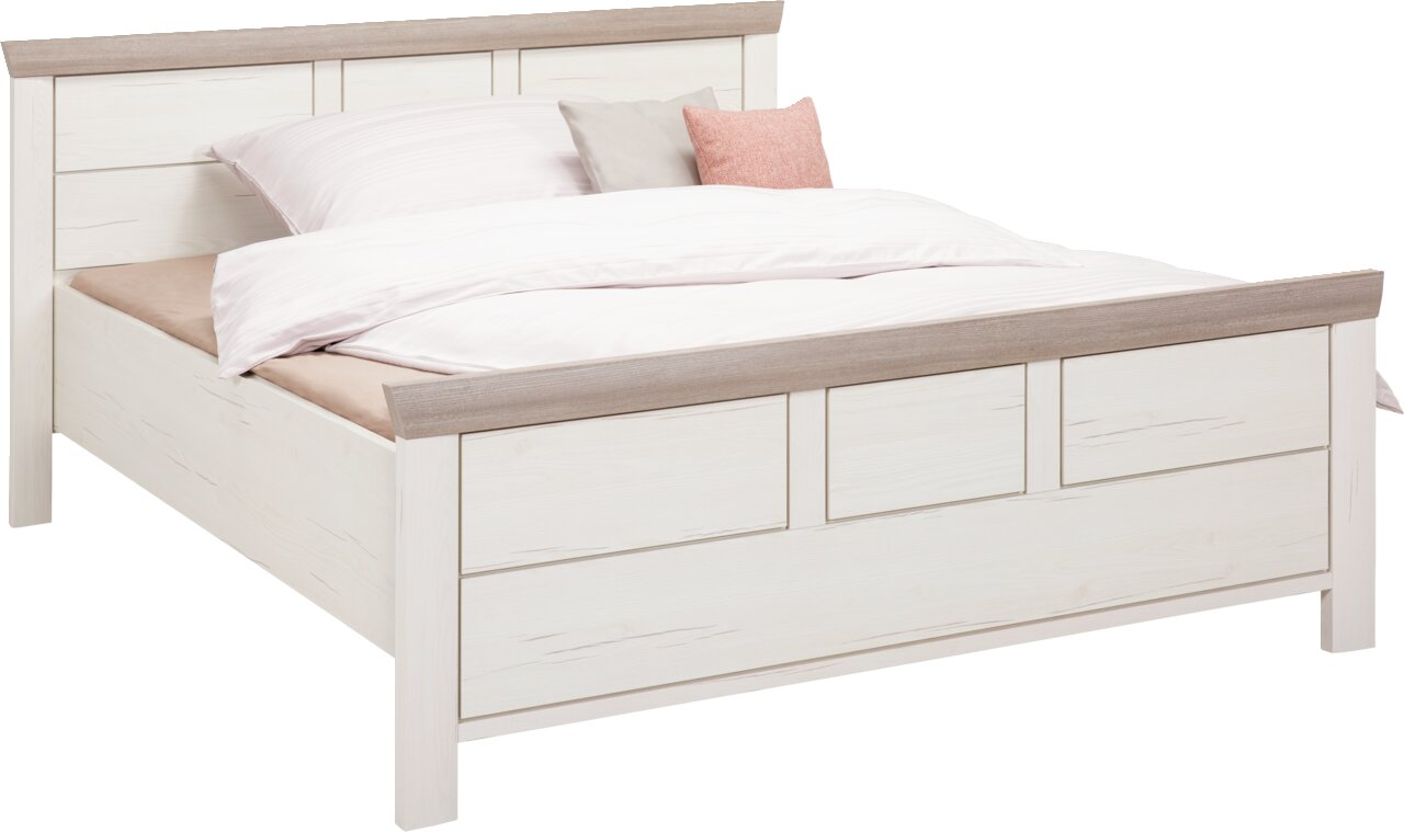 Hom´in Bett 140x200 CAMRON Holzbett 140x200 cm in heller Holzoptik mit Kopf- und Fußteil, seitliche Perspektive
