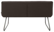 Rückansicht einer modernen Bank mit dunklem Polster und Metallbeinen.