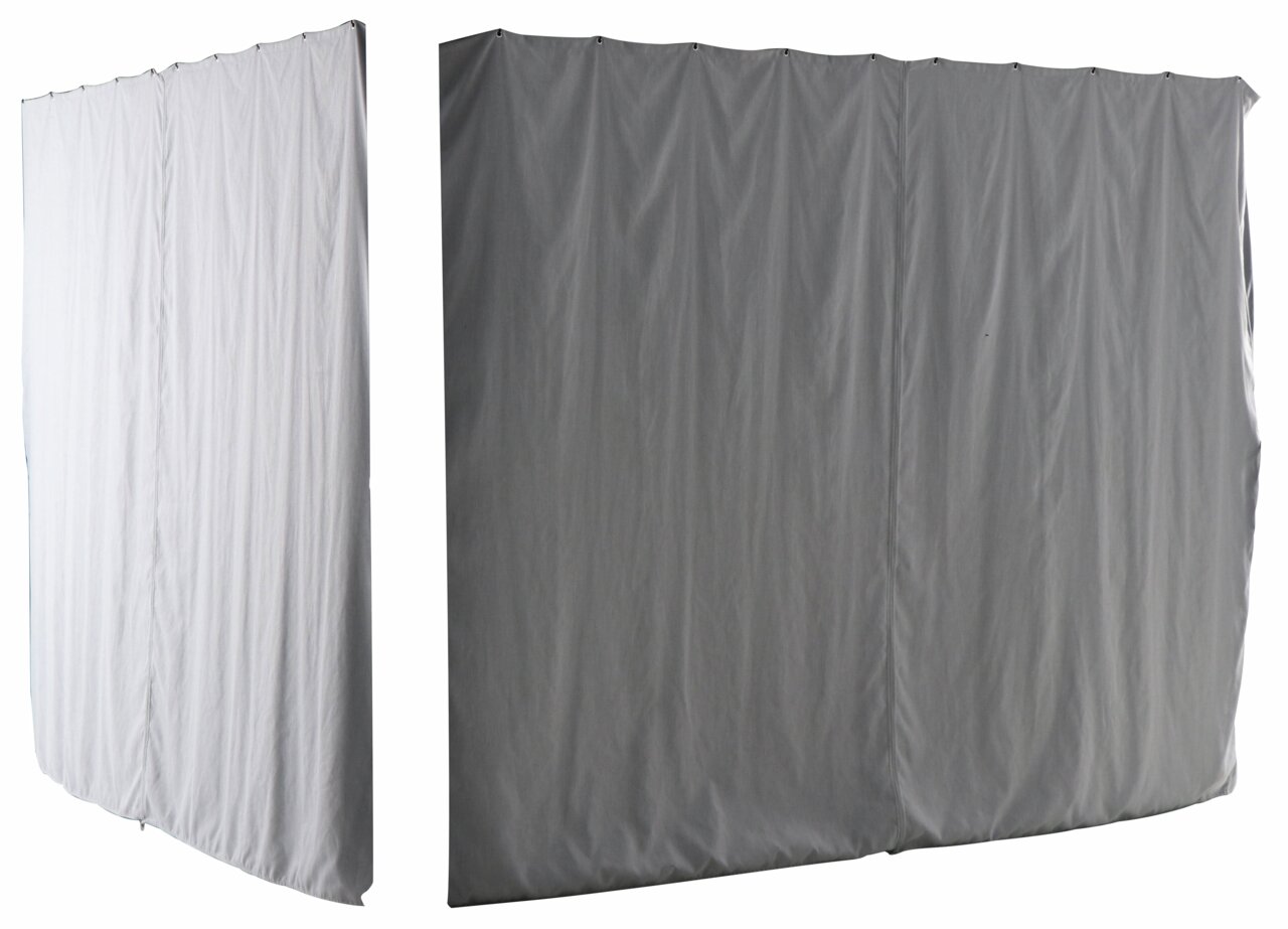 Ersatz-Vorhang für Pavillon in grauer Farbe, frontal und seitlich abgebildet.