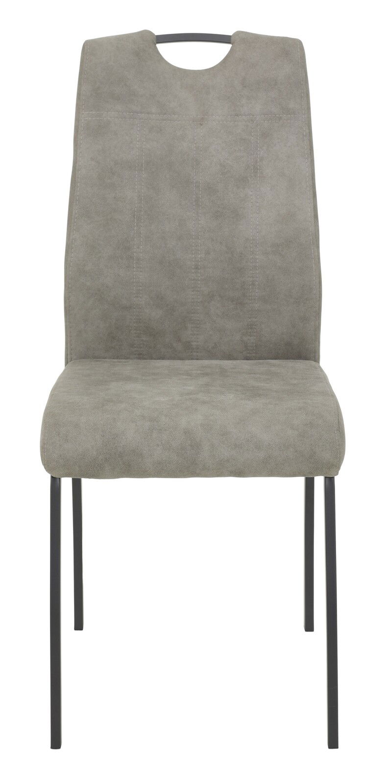 Grauer Stuhl mit Metallbeinen, Vorderansicht