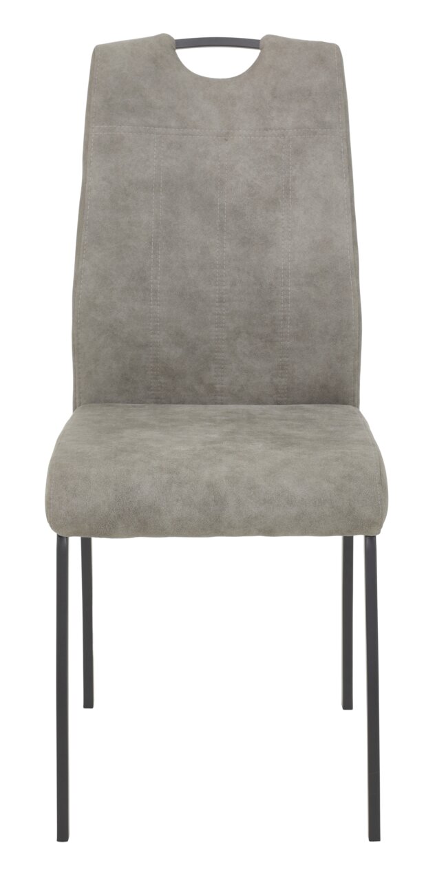 Grauer Stuhl mit Metallbeinen, Vorderansicht