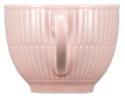 Rosa Kaffeeobertasse mit geriffeltem Design, seitliche Perspektive
