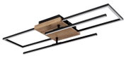 Moderne Deckenleuchte mit rechteckigem Design aus Holz und Metall, seitliche Perspektive