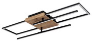 Moderne Deckenleuchte mit rechteckigem Design aus Holz und Metall, seitliche Perspektive